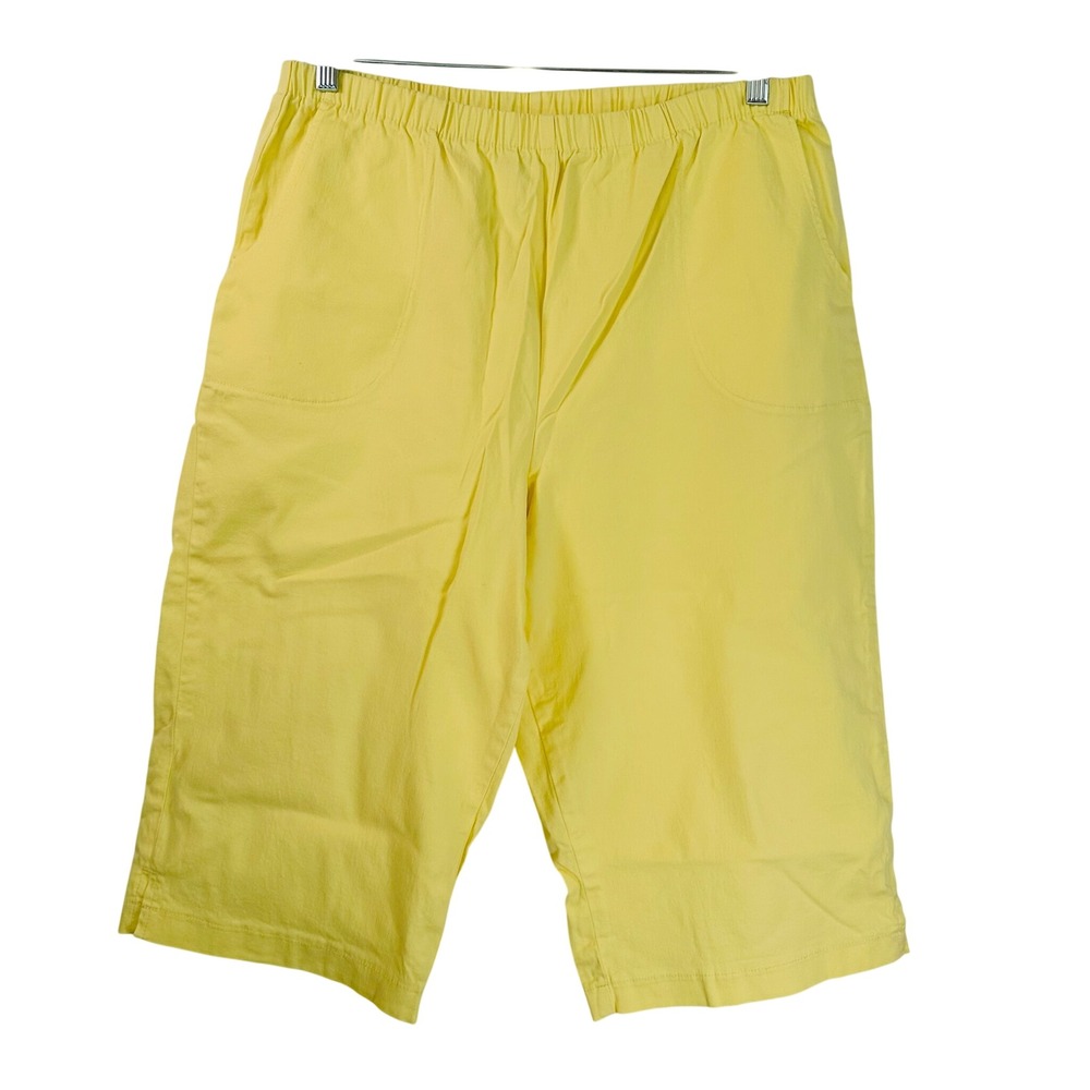 Denim & Co Yellow Pull On Pedal Pusher Shorts XL Elastic Waist Cotton Spandex
